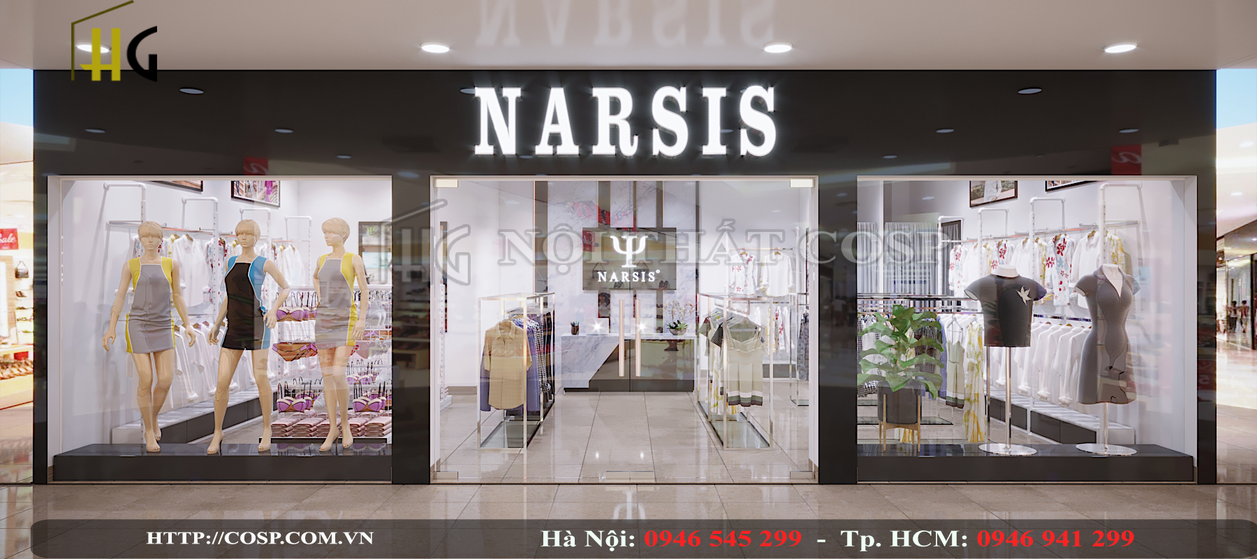 Không gian nội thất shop thời trang Narsis